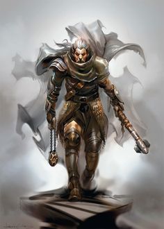 a digital painting of a man in armor