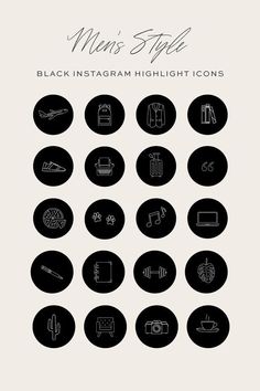 black and white icons for men's style