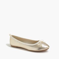 Girls' Metallic Gold Ballet Flats Metallic Ballet Flats, Gold Ballet Flats, Metallic Flats, J Crew Style, Dog Shoes, Gold Flats, Rings For Girls, Girls Socks, Denim Shoes