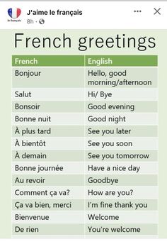 the french greetings list is displayed on an iphone screen, with text below it