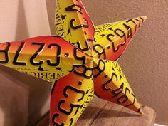 there is a yellow and red star shaped decoration