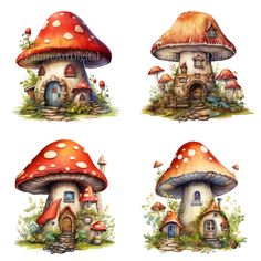 four different types of mushroom houses