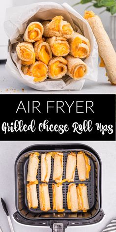 air fryer filled with grilled cheese roll ups