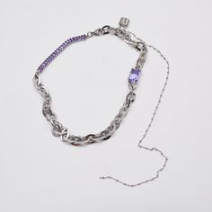 ✦ Embrace risk with this bold curb necklace, featuring purple baguette zircon, a half necklace, and a tassel chain. Make a statement with this unique accessory, perfect for those with an edgy and adventurous style. Complete any outfit with the lock pendant, adding a punk touch to your look. Don't be afraid to stand out at a cool costume party, the pink cz decoration will make you shine!----------- DETAILS ------------ Size (Length): 41.3cm- Color: Silver, Pink, Purple- Materials: Titanium, Cubic Trendy Purple Clavicle Chain Necklace, Trendy Purple Jewelry With Chain, Half Necklace, Lock Pendant, Y2k Necklace, A Punk, Don't Be Afraid, Cool Costumes, Be Afraid