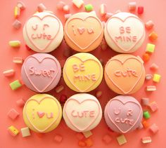 candy hearts with the words be mine written on them