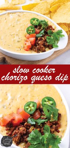 this slow cooker cheesy dip is loaded with ground beef, cheese and vegetables