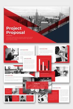 a red and black brochure is shown with the words project proposal on it