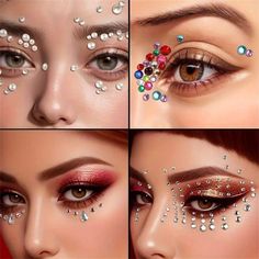 Color:Silver \nMaterial:Glass \n Face Rhinestone Ideas, Makeup Festival, Gem Stickers, Festival Face, Rhinestone Sticker, Face Face, Face Gems