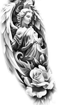 an angel tattoo design with roses on it