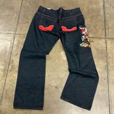 Blend Materials Red Denim Pants With Five Pockets, Red Retro Denim Bottoms, Red Cotton Jeans For Streetwear, Retro Red Bottoms For Streetwear, Art Jeans, Red Denim, Pants Color, Art Black, Denim Pants