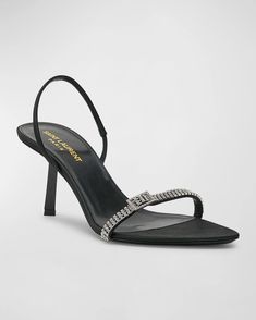 Saint Laurent Rendez-Vous Crystal-Buckle Slingback Sandals | Neiman Marcus Anthony Vaccarello, Slingback Sandals, Slingback Sandal, Stiletto Heel, Neiman Marcus, Yves Saint Laurent, Stiletto Heels, Open Toe, Saint Laurent