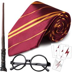 PRICES MAY VARY. Harry Costume Wizard Accessory Set: A full set of 9 cosplay Wizard accessories make you stand out at the Halloween dress up party, cosplay and wizard themed parties, accessories come with 6 tattoo stickers, 1 eyeglass frame (no lenses), 1*Wizard striped tie, 1*wand. Harry Glasses And Temporary Tattoo : Our black-rimmed round glasses are made of ABS that is engineered to be durable without harsh odors and lightweight,so less likely to slip or slide off your nose.Temporary lightni Wizard Accessories, Lightning Bolt Tattoos, 6 Tattoo, Lightning Bolt Tattoo, Bolt Tattoo, Wizard Costume, Harry Potter Theme Party, Wizard Wand, Harry Potter Theme