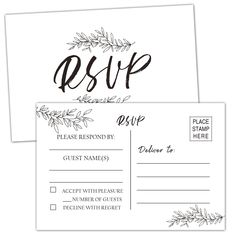 two wedding rsp cards with black ink on white paper