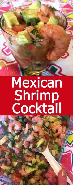 the mexican shrimp cocktail is ready to be eaten