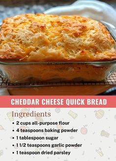 the recipe for cheesy quick bread is shown in an image with instructions on how to make it