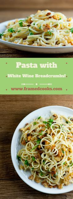 pasta with white wine and breadcrumbs on a plate