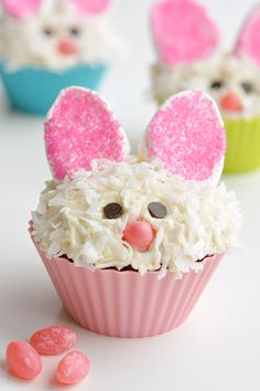 some cupcakes with bunny ears on them