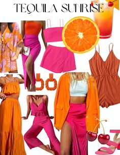 Tropical Destination Bachelorette Party, Bachelorette Party Themes Outfits Scottsdale, Hen Party Colour Theme Outfits, Bachelorette Party Tequila Sunrise, Puerto Rico Bachelorette Outfits, Tequila Sunrise Aesthetic Outfit, Mexico Birthday Outfit, Coordinating Bachelorette Outfits, Final Fiesta Bachelorette Outfit