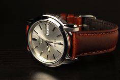 Seiko 5 leather strap | Flickr - Photo Sharing! Seiko Dress Watch, Sinn Watch, Seiko Mod, Classy Watch, Skeleton Watches, Affordable Watches, Seiko 5, Best Watches For Men, Seiko Watches