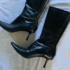 Moderately Worn. Little To No Scuffing At Toe Of Heal. Size 38! Fitted Heels With Leather Lining For Galas, Designer Fitted Boots With Closed Toe, Designer Fitted Boots With Padded Heel, Fitted Leather Heels With Snip Toe, Designer Fitted Heels With Leather Lining, Designer Leather Heels, Designer Fitted Leather Heels, Fitted Ankle-high Calf Leather Heels, Fall Core