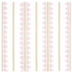 a pink and white striped wallpaper with leaves on the bottom, along with vertical stripes