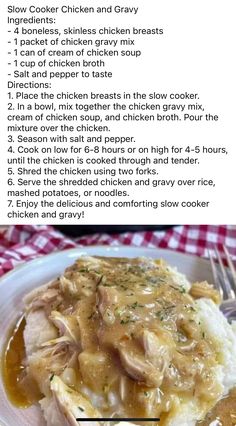 the recipe for chicken and gravy is shown