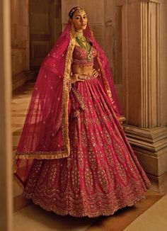 Fuschia Red Raw Silk Bridal Lehenga Set Nitika Gujral - Fabilicious Fashion Silk Bridal Lehenga, Bride Lehenga, Designing Clothes, Raw Silk Lehenga, Reception Outfit, Zardozi Work, Wedding Lehengas, Making Clothes, Bridal Lehenga Red