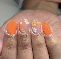 Yellow And Orange Nails, Nail Polish Art Designs, Sns Nails, Simple Acrylic Nails, Almond Nails Designs