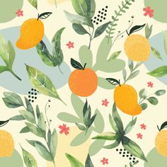 an orange and leaves pattern on a white background