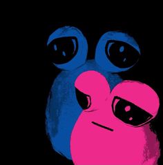 a blue and pink animal with big eyes