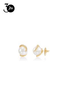 Round White Freshwater Pearl with 0.14ctw Diamond 14K Yellow Gold Stud Earrings with Push Backings Yellow Gold Stud Earrings, Gold Stud Earrings, White Freshwater Pearl, Gold Stud, Gold Studs, Gold Earrings Studs, Fresh Water, Freshwater Pearls, Yellow Gold