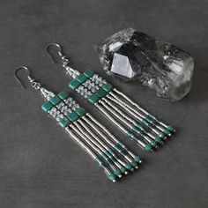 Tile Beaded Earrings Turquoise Picasso Tiles, Miyuki Delica Beads, Superduo, Silver, Surgical Steel - Etsy Picasso Tiles, Earrings Turquoise, Dangle Drop Earrings, Tile, Jewelry Making, Turquoise