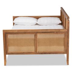 Baxton Studio Toveli Vintage French Inspired Ash Walnut Finished Wood and Synthetic Rattan Full Size Daybed FredCo theFredCo Bed Shelves, Bedroom Space, Mattress Support, Rattan Sofa, Baxton Studio