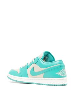 Jordan Air Jordan Low "Sanddrift/Washed Teal Sail" Sneakers - Farfetch Air Jordan Low, Jordan Low, Sneakers Green, Jordan Air, Cute Nike Shoes, Turquoise Leather, Cute Nikes, Swoosh Logo, Air Jordan 1 Low