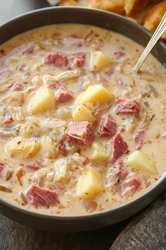 Creamy Reuben Soup - Easy DIY Recipes Easy Creamy Reuben Soup, Creamy Rueben Soup 12 Tomatoes, Reuben Soup Crockpot, Ruben Soup Creamy, Recipes Using Swiss Cheese, Recipes With Swiss Cheese, Spam Soup, Sauerkraut Soup Recipes, Ruben Soup