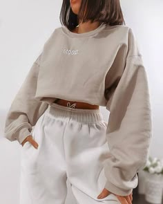 Beige Letter Print Sweater For Spring, Trendy Cream Relaxed Fit Sweatshirt, Cream Relaxed Fit Trendy Sweatshirt, Trendy Cream Sweatshirt With Relaxed Fit, Trendy Beige Sweatshirt Relaxed Fit, Trendy Beige Relaxed Fit Sweatshirt, Beige Relaxed Fit Trendy Sweatshirt, Beige Letter Print Top For Loungewear, Trendy Beige Crew Neck Sweatshirt