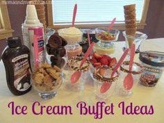 ice cream buffet table with desserts and drinks