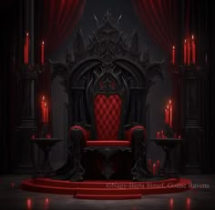 a red throne with candles in the background