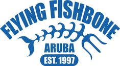 the flying fishbone logo is blue and white