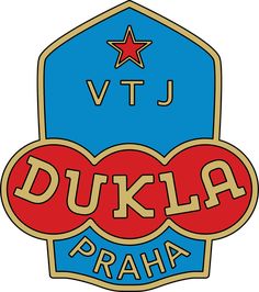 the logo for dukla praha, which is also in red and blue