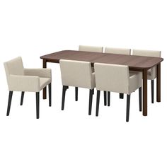 a dining table with six chairs around it