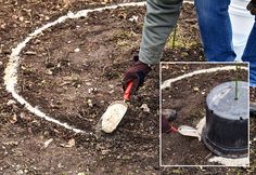 a person is digging in the dirt with a shovel