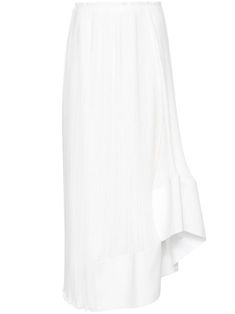 white crepe de chine fully pleated asymmetric design gathered detailing lettuce hem full lining concealed side hook and zip fastening Midi Pleated Skirt, Pleated Skirt Black, Lettuce Hem, Asymmetrical Design, Pleated Midi Skirt, Skirt Black, Lanvin, Pleated Skirt, Womens Bottoms