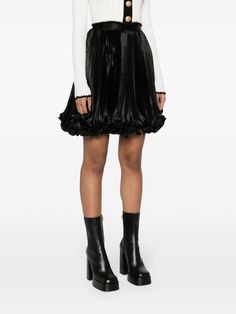 Balmain Pleated Satin Mini Skirt - Farfetch Satin Mini Skirt, Mini Skirt Black, Versace Outfit, Ballet Pumps, Iconic Bags, Dolce E Gabbana, Ballet Flat Shoes, Ski Wear, Lady Dior