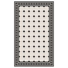 a black and white rug with an intricate design on the bottom, in front of a white background