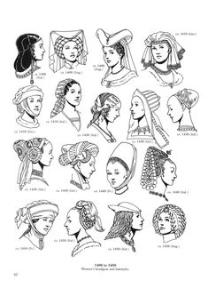 an old fashion book with different types of women's hair and headgear