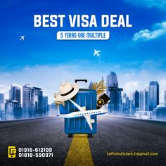 an advertisement for the best visa deal is shown in front of a cityscape