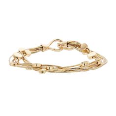 This multi strand Napier bracelet goes with just about anything. This multi strand Napier bracelet goes with just about anything. BRACELET DETAILS Length: 8 in. Clasp: hook and loop Metal: alloy Finish: polished Nickel safe Not appropriate for children 14 years old and younger. Size: One Size. Color: Gold. Gender: female. Age Group: adult. Elegant Multi-strand Adjustable Wrap Bracelet, Adjustable Multi-strand Metal Bracelets, Elegant Multi-strand Bracelets For Everyday, Everyday Gold Multi-strand Bracelets, Elegant Multi-strand Layering Bracelets, Elegant Multi-strand Bracelets For Layering, Adjustable Double Strand Bracelet With Lobster Clasp, Multi-strand Metal Chain Bracelet, Multi-strand Metal Bracelets As Gift