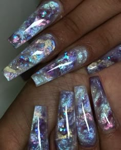 Encapsulated Glitter Nails Design, Sculpture Nails Design, Magical Nails Acrylic, Opal Nail Art, Opal Nail Designs, Geode Nails, Sculptured Nails