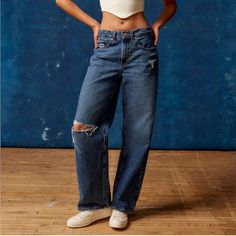 Brand: Anthropologie Size: 33 Color: Blue Condition: Nwt Measurements: - Waist - 19 - Rise - 14 - Length - 43 Baggy Ripped Jeans, Black Wide Leg Jeans, Pink Overalls, Urban Outfitters Jeans, Black Ripped Jeans, High Rise Mom Jeans, Wide Jeans, Slim Straight Jeans, Light Wash Jeans